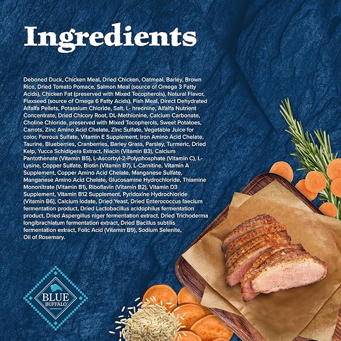 Blue Buffalo Wilderness Natural High-Protein Dry Food for Adult Dogs, WITH WHOLESOME GRAINS, Duck, 13-lb Bag