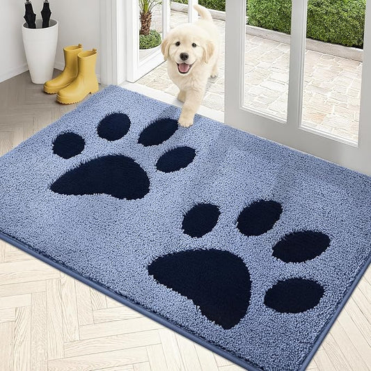 PURRUGS Dirt Trapping Door mat 33.5" x 59", Non-Skid/Slip Machine Washable Microfiber Entryway Rug, Dog Door Mat, Super Absorbent Welcome Mat for Muddy Wet Shoes and Paws, Light Blue