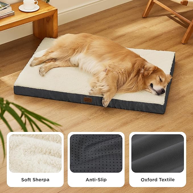 Bedsure XL Dog Beds Large Sized Dog -Orthopedic Flat Extra Large Pet Beds with Removable Washable Cover, Egg Crate Foam Mat, Suitable for Pet Up to 100 lbs