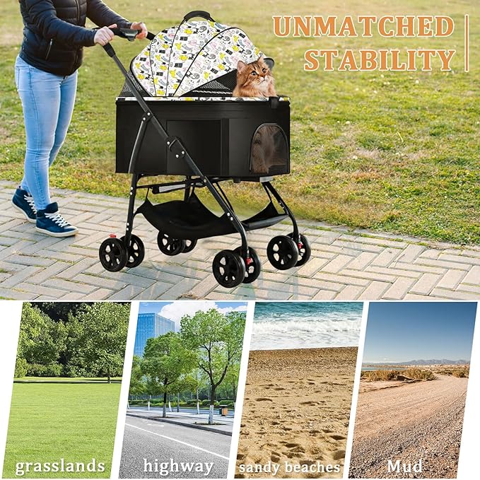 3 in 1 Dog Strollers 4 Wheels Folding Pet Stroller with Detachable Carrier Multifunction Portable Dogs Travel Carriers for Medium Small Puppy Kittens
