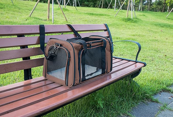 Soft Sided Carrier for Small Medium Cats Dogs,Removable Pad Collapsible Travel Pet Carrier Large Brown