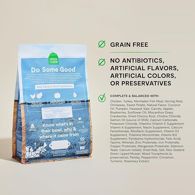 Open Farm, Grain-Free Dry Dog Food for Small Breeds, High-Protein Kibble, Sustainably & Ethically Sourced Ingredients, Non-GMO Veggies & Superfoods, Chicken & Turkey Recipe for Small Dogs, 4lb Bag