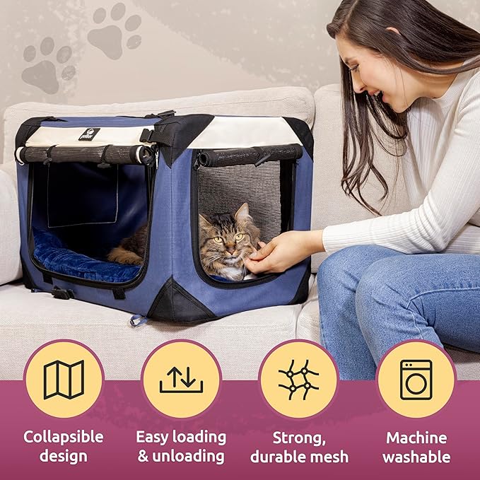 Soft-Sided Cat & Dog Pet Carrier, Medium 20"x13"x13" Fits Most Cats or Small Dog, Comfortable for Travel & Vet Visits, Privacy Windows, Removable Plush Bed, Top/Side Entry, Locking Zippers, Folds Flat
