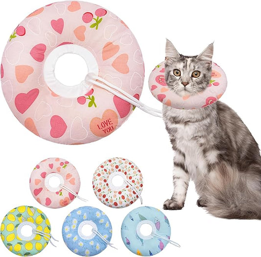Cat Cone Soft Collar - Adjustable Recovery E Collar for Small, Medium, Large Cats - Cute Donut After Surgery, Anti-Lick Wound Healing Elizabethan for Kittens (Pink Heart, Medium)