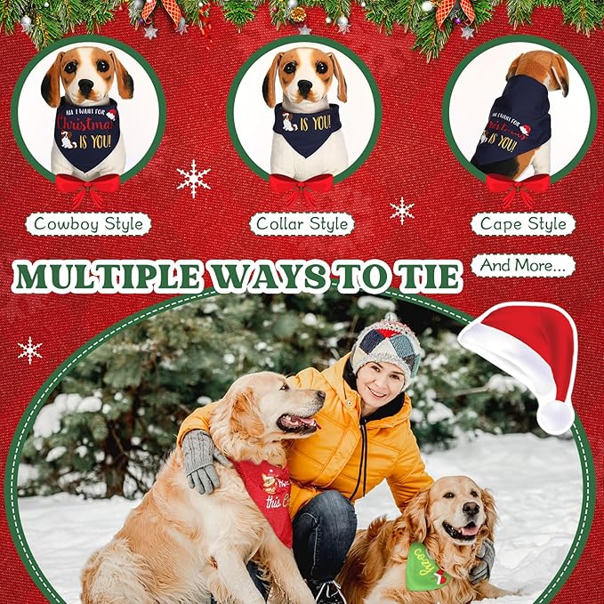 200 Pcs Christmas Dog Bandanas Bulk with Holiday Sayings, Washable Adjustable Pet Triangle Scarf Bibs, Xmas Grooming Accessories for Small Medium Large Dogs Cats Christmas Costume Decor