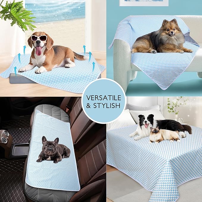 Cooling Blanket for Dogs - Q-MAX>0.4 Waterproof Pet Throw Blanket Bed Cover, Non-Slip Dog Blankets for Couch Protector, Washable Furniture Cover for Summer, Pearl Blue,50x60
