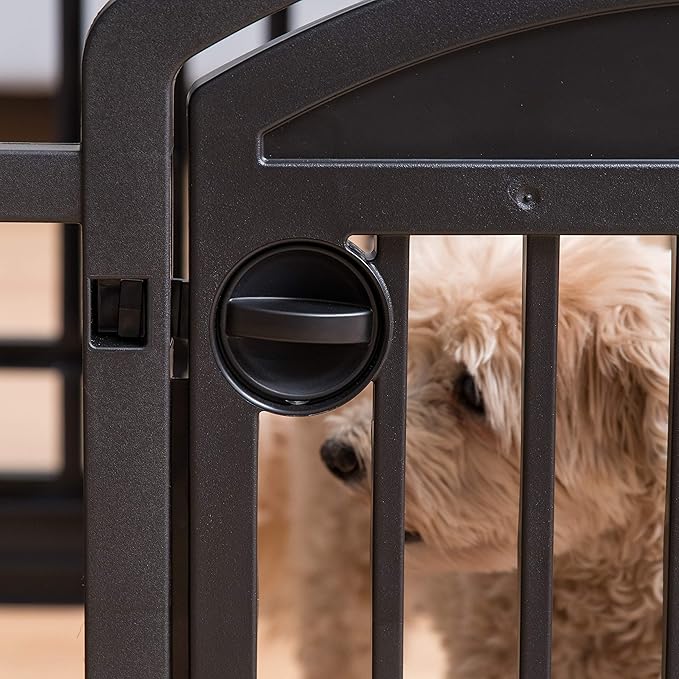 IRIS USA 24" 6-Panel Pet Dog Puppy Playpen with Door, for Puppy Small Dogs Keep Pets Secure Easy Assemble Easy Storing Customizable Non-Skid Rubber Feet, Foldable, Black