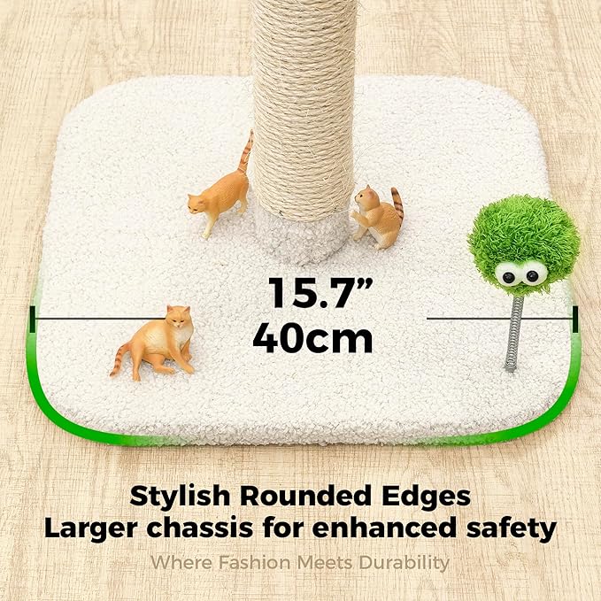 TINYBEAST 34" Tall Cat Scratching Post, Cat Scratcher Featuring Natural Sisal Rope, Cat Tree with Interactive Plush Toy Ball and Stable Base for Indoor Large Adult Cats & Kittens(Beige)