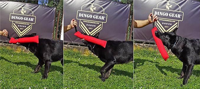 Dingo Gear French Linen tug Toy for Dog, Dog Bumper for Training, Agility, tug of war, Dog bite Pillow for Strong Dog, 1handle 18" Orange S00084