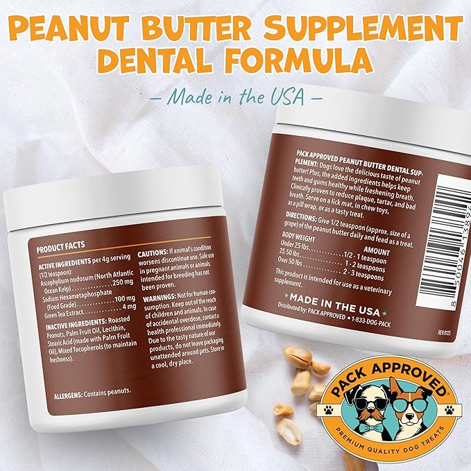 Dog Peanut Butter - with Ocean Kelp to Support Oral Care & Act as Dog Plaque and Tartar Remover - Lick Mat Treats for Bad Breath - Dental (8.46oz)