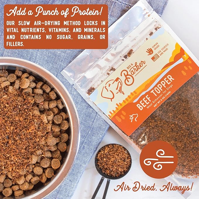 Beg & Barker Beef Dog Food Topper (5 oz, Pack of 3) - Premium Meal Mixers for Dogs - Healthy Dog Food Topper - All Natural, Dog Food Seasoning - High Protein Beef Dog Food Toppers