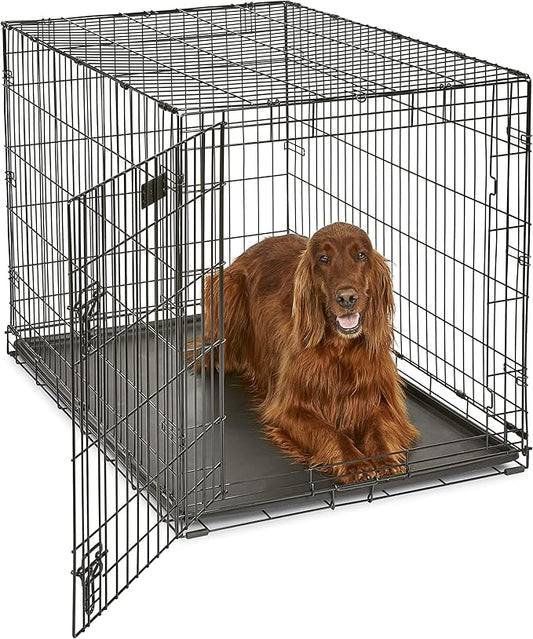 MidWest Homes for Pets 42-Inch iCrate Folding Dog Crate with Divider Panel, Leak-Proof Tray & Secure Latches – Metal Wire Kennel for Large Breeds – Portable, Durable & Easy to Assemble