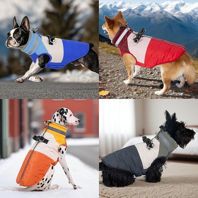Dog Coats for Small Dogs, Waterproof Warm Dog Winter Jacket with Harness Built in, Reflective Puppy Cold Weather Coats Zip-up Pet Vest with Fleece Lined Dogs Snowsuit, Red Small