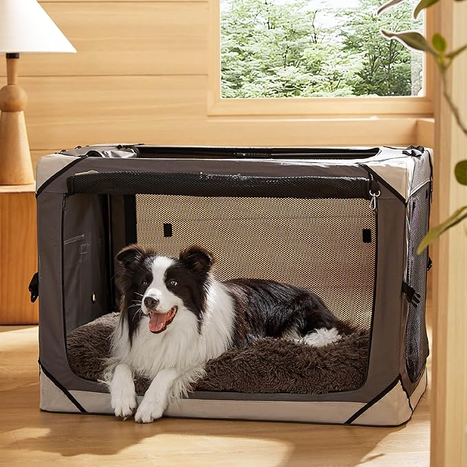 Bedsure Washable Large Dog Bed for Crate, Faux Fur Dog Crate Pad for Large Breed, Plush Soft Comfort Dogs Sleeping Mat, Anti-Slip Pet Kennel Pad, 35" x 23", Dark Brown