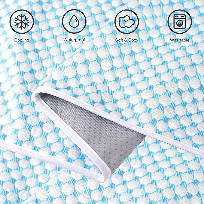 Cooling Blanket for Dogs - Q-MAX>0.4 Waterproof Pet Throw Blanket Bed Cover, Non-Slip Dog Blankets for Couch Protector, Washable Furniture Cover for Summer, Pearl Blue,50x60