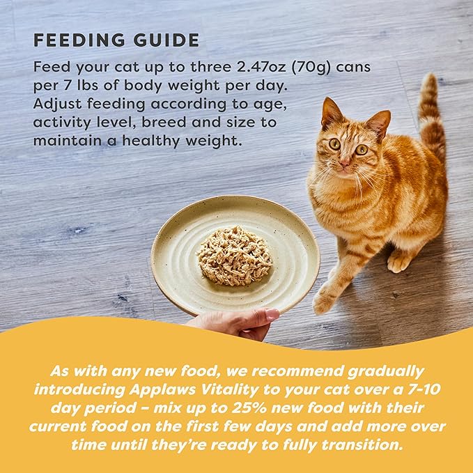 Applaws Vitality Wet Cat Food in Broth, Natural Cat Food with Added Vitamins & Minerals, Grain-Free, Carrageenan Free, Tuna Fillet in Broth (24 Count, 2.47 oz Cans)