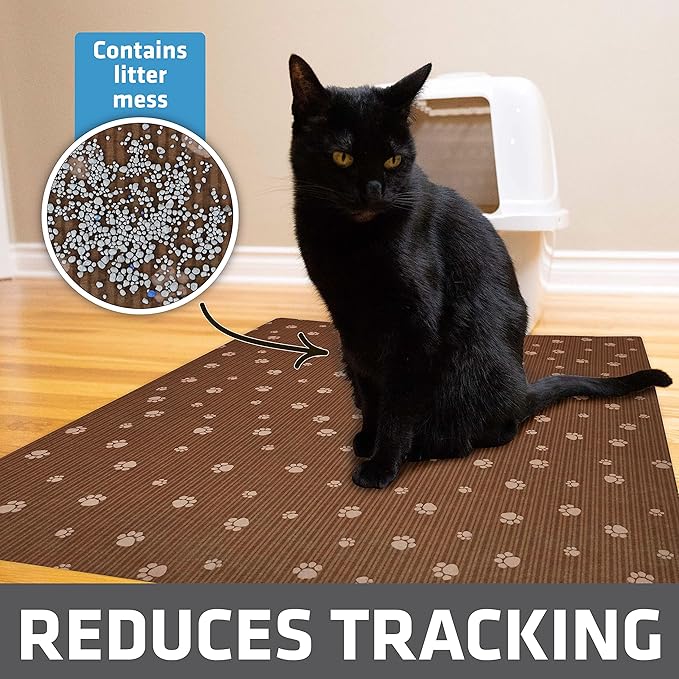 Drymate XL Original Cat Litter Mat, Contains Mess from Box, Protects Floors, Urine-Proof, Machine Washable, Soft on Kitty Paws, Absorbent, Waterproof (USA Made, Recycled Content)(28”x36”)(BrownTanPaw)