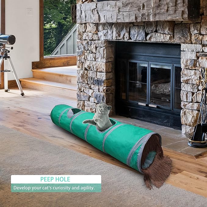 Petest Cat Tunnel for Indoor Cat Collapsible Cat Play Tube with Play Ball and Fringe, Interactive Pet Crinkle Tunnel for Kittens, Length 47 inch, Diameter 9.7 inch