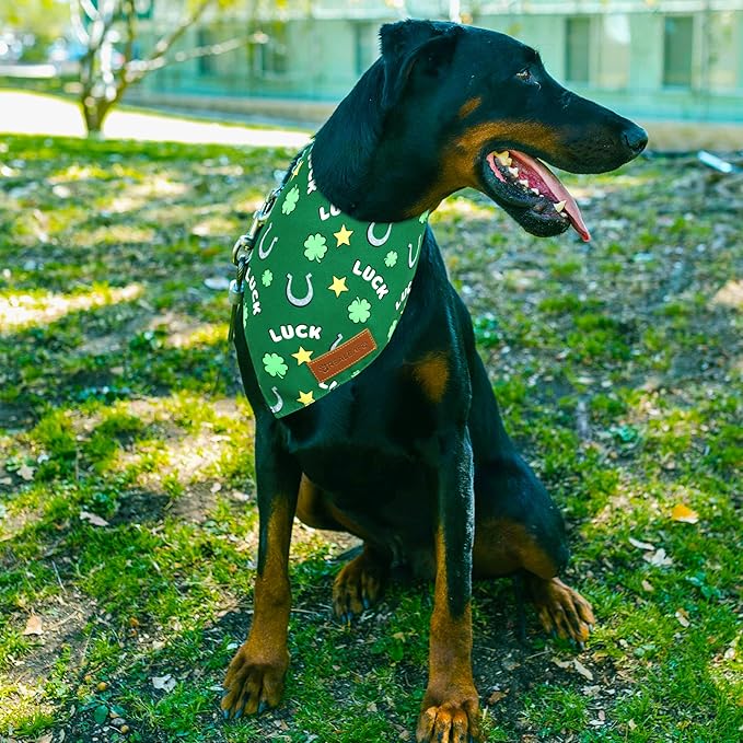 Realeaf St. Patrick's Day Dog Bandanas 2 Pack, Reversible Green Dog Scarf for Boy and Girl, Premium Durable Fabric, Holiday Bandana for Medium and Large Dogs Pets (Large)