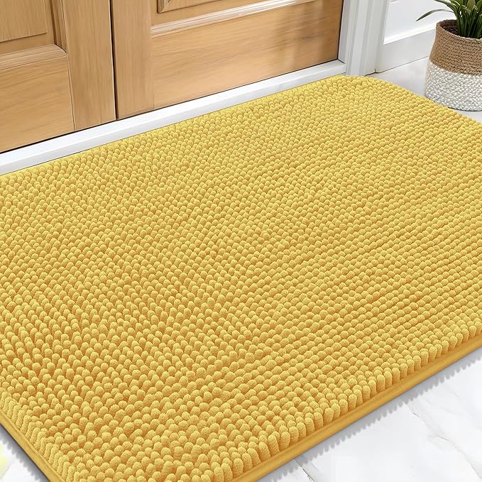 OLANLY Dog Door Mat for Muddy Paws 30x20, Absorbs Moisture and Dirt, Absorbent Non-Slip Washable Doormat, Quick Dry Chenille Mud Mat for Dogs, Entry Indoor Entryway Carpet for Inside Floor, Yellow
