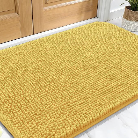 OLANLY Dog Door Mat for Muddy Paws 30x20, Absorbs Moisture and Dirt, Absorbent Non-Slip Washable Doormat, Quick Dry Chenille Mud Mat for Dogs, Entry Indoor Entryway Carpet for Inside Floor, Yellow