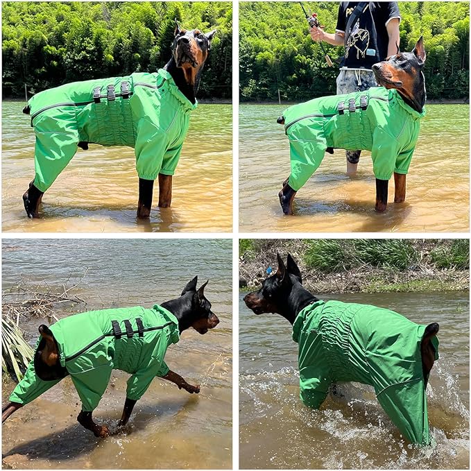 Dogs Waterproof Jacket, Lightweight Waterproof Jacket Reflective Safety Dog Raincoat Windproof Snow-Proof Dog Vest for Small Medium Large Dogs Green XXXL