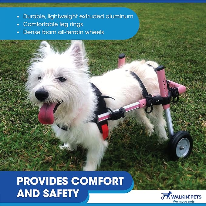 Walkin' Wheels Small Dog Wheelchair, Lightweight Dog Wheelchair for Back Legs, 11-14 lbs, for 7-8 inches Leg Height - Pink
