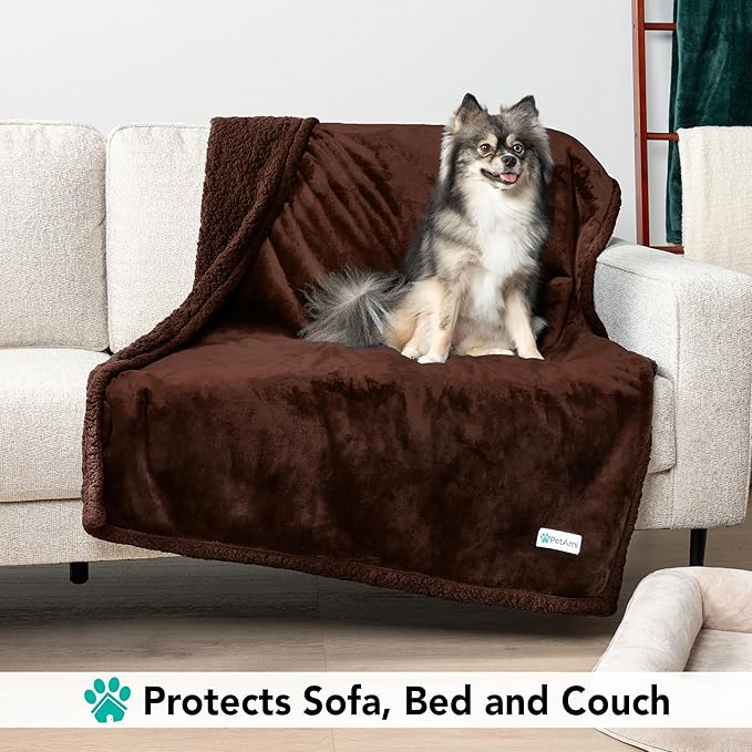 PetAmi Dog Blanket for Bed, XL Pet Blanket Large Dogs, Fleece Furniture Couch Cover Protector Sofa Car Crate Kennel, Soft Sherpa Cat Throw Plush Reversible Washable, Twin 60x80 Solid Brown
