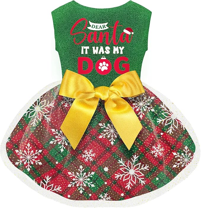 Funny Puppy Dress with Bow - Dog Dresses & Costumes for Small & Large Dogs - Pumpkin Witch Bat Pet Costume for Halloween & Christmas