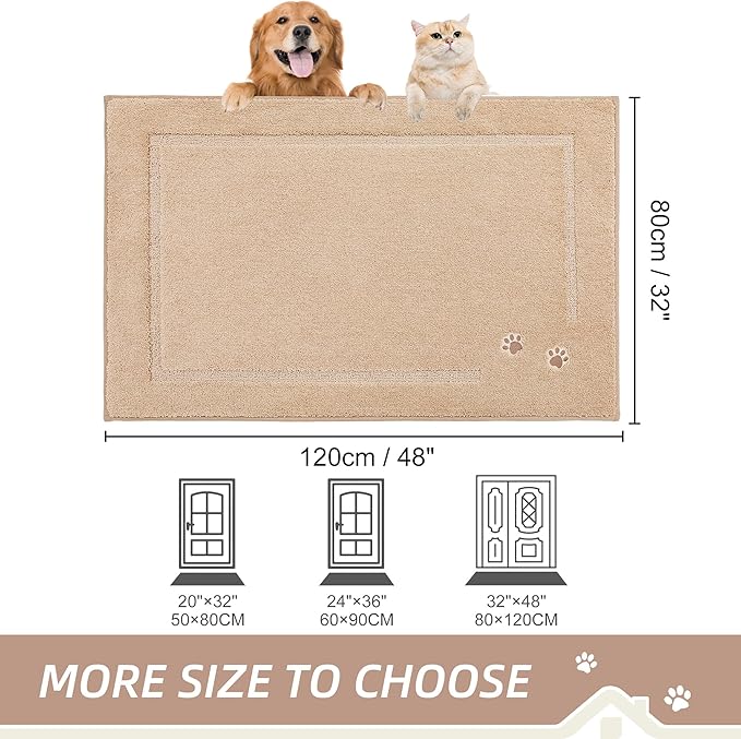 BEQHAUSE Dog Door Mat for Muddy Paws 32"x48" Dirt Trapper Absorbent Doormat Non Slip Entryway Rugs Washable Stain Resistant Welcome Floor Mat Soft Low-Profile for Front Back Door, Beige
