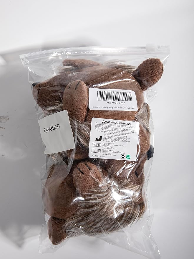 Pawaboo Plush Dog Toy, [2PACK] Non-Toxic Super Soft Faux-Fur Hedgehog Dog Toy Stuffed Biting Training Playing Toys for Dog Puppy, Brown