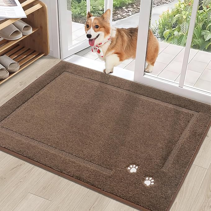 BEQHAUSE Dog Door Mat for Muddy Paws 32"x48" Dirt Trapper Absorbent Doormat Non Slip Entryway Rugs Washable Stain Resistant Welcome Floor Mat Soft Low-Profile for Front Back Door, Brown