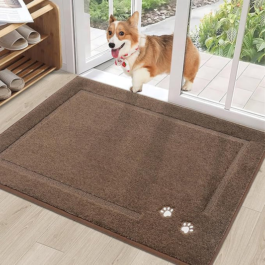 BEQHAUSE Dog Door Mat for Muddy Paws 32"x48" Dirt Trapper Absorbent Doormat Non Slip Entryway Rugs Washable Stain Resistant Welcome Floor Mat Soft Low-Profile for Front Back Door, Brown