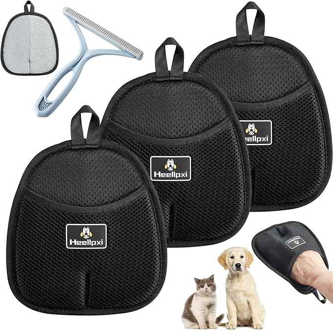 3Pcs Electrostatic Gloves Pet Hair Removal, Pet Hair Remover Glove, Washable Reusable Dogs Cats Hair Gloves for Furniture Bed Sheets Couch Clothes Carpet Car