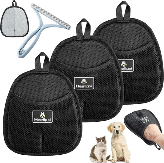 3Pcs Electrostatic Gloves Pet Hair Removal, Pet Hair Remover Glove, Washable Reusable Dogs Cats Hair Gloves for Furniture Bed Sheets Couch Clothes Carpet Car