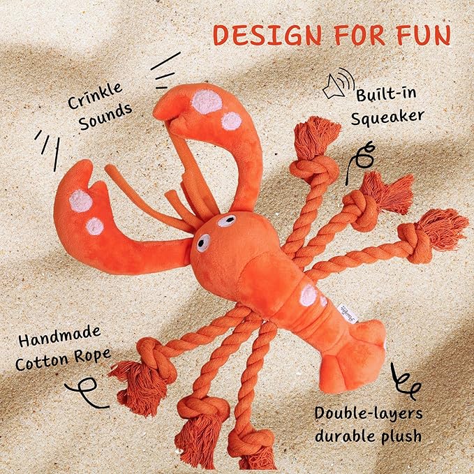 Lobster Dog Toys, Large Squeaky Rope Tug of War Dog Toys for Puppy, Small, Medium, Large Dogs, Interactive Stuffed Plush Toys