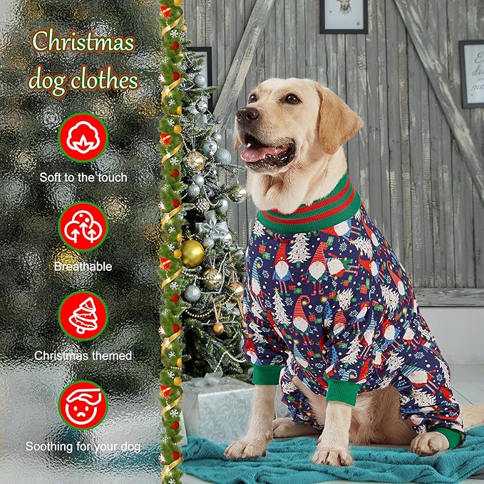 LovinPet Large Dog Christmas Pajamas - Dog Christmas Outfit Xmas Holiday Costume, Lightweight Pullover, A Gnome to FA La Navy Prints Large Dog PJ's Pitbull Clothes, Dog Onesie, Christmas Outfit 2XL