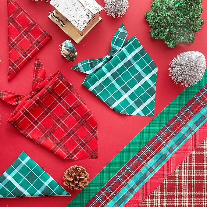 Abbylike 100 Pcs Christmas Dog Bandanas Bulk Red and Green Buffalo Plaid Bandanas for Dogs Triangle Kerchief Bibs Scarf for Pet Xmas Costume Photo Props Accessories, 25 Styles (19.7 x 13.8 x 13.8)