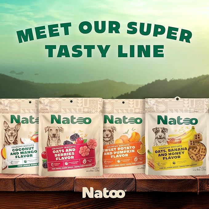 NATOO Biscuits for Small Dogs - Crunchy Treats Coconut & Mango – Healthy Natural Dog Biscuits, Rich in Omega 6, Prebiotics & Fibers, Antioxidants for Immunity (Puppies, 8 oz)