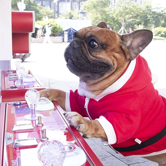iChoue Santa Claus Father Christmas Dog Costumes Clothes Hoodies for French Bulldog Cold Weather Winter Coats Frenchie English Pug Boston Terrier - Red/Large Plus