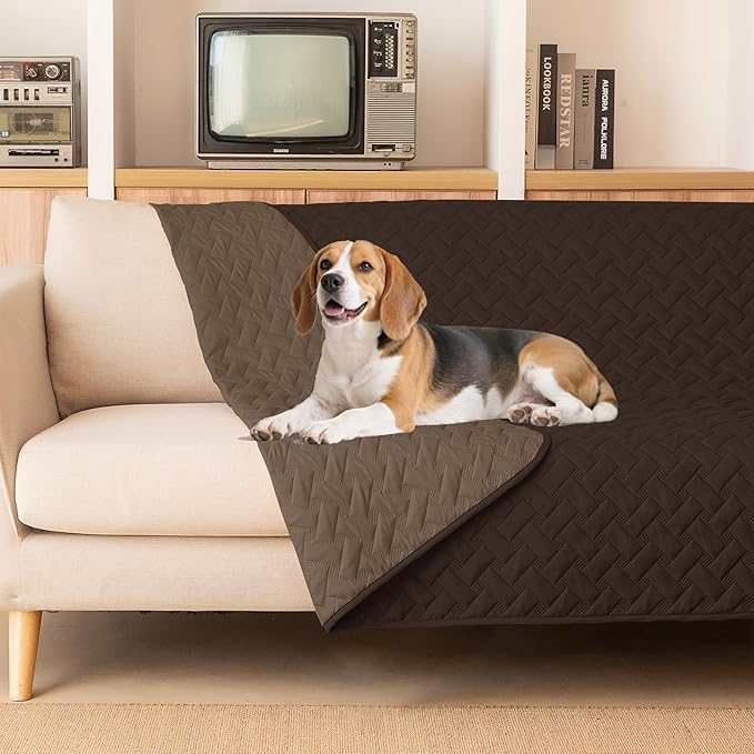 gogobunny 100% Double Sided Waterproof Dog Blanket Soft Pet Bed Cover Reversible Protect Furniture Couch Sofa Car for Puppy Cat (Dark Coffee/Light Coffee, 52x82 Inch (Pack of 1))