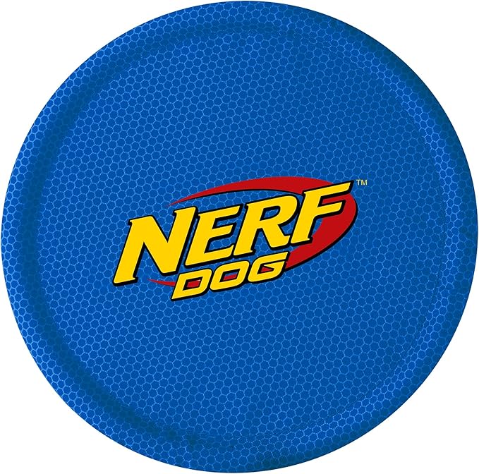 Nerf Dog Nylon Flyer Dog Toy, Flying Disc, Lightweight, Durable and Water Resistant, Great for Beach and Pool, 9 inch diameter, for Medium/Large Breeds, Single Unit, Blue