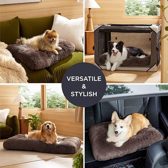 Bedsure Washable Large Dog Bed for Crate, Faux Fur Dog Crate Pad for Large Breed, Plush Soft Comfort Dogs Sleeping Mat, Anti-Slip Pet Kennel Pad, 35" x 23", Dark Brown