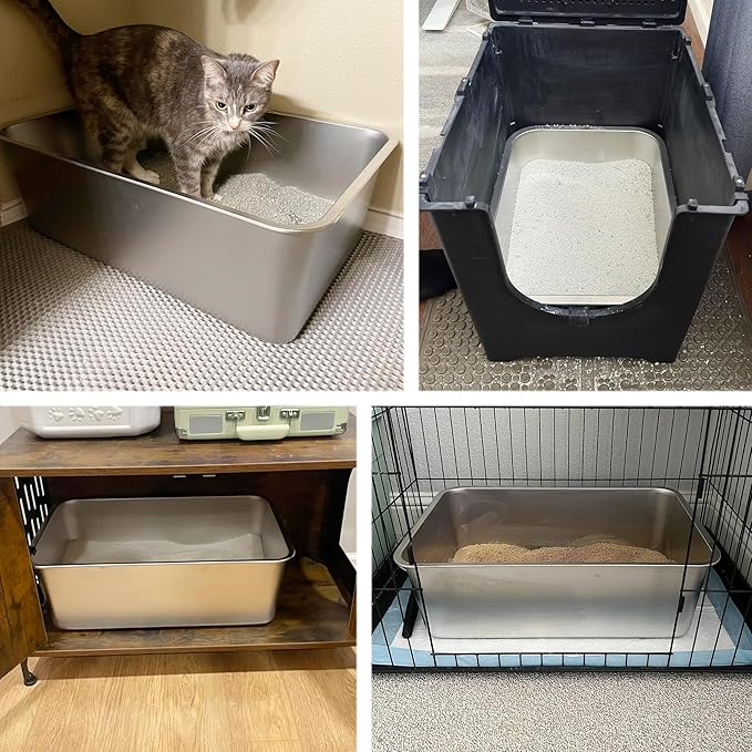 Stainless Steel Cat Litter Box 2 Pack-XXL Metal Litter Box for Adult Big Cats,Stainless Steel LitterBox Multiple Cats, Cat LitterBox -Pet Toilet Easy to Clean,Non Stick, No Smell