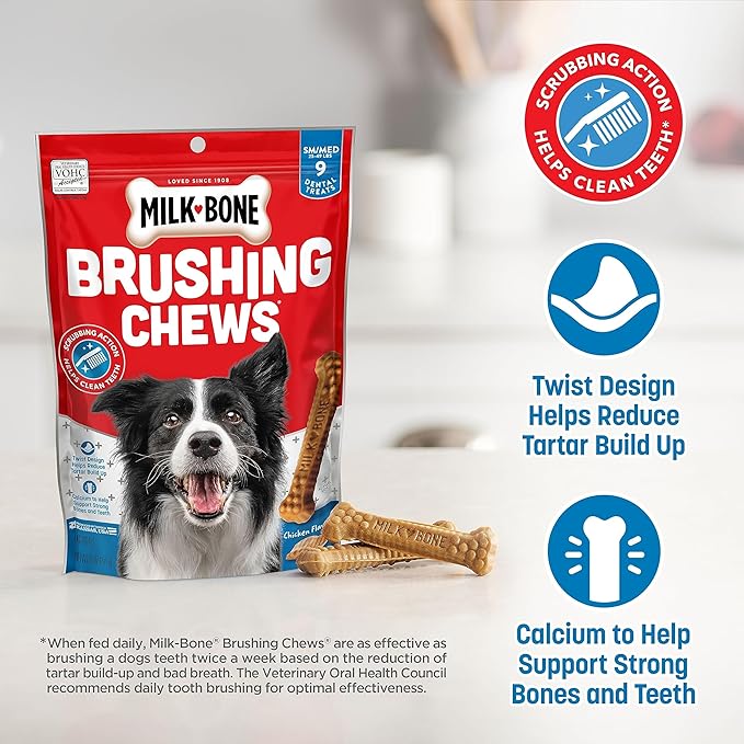 Milk-Bone Original Brushing Chews, 25 Small/Medium Daily Dental Dog Treats Scrubbing Action Helps Clean Teeth