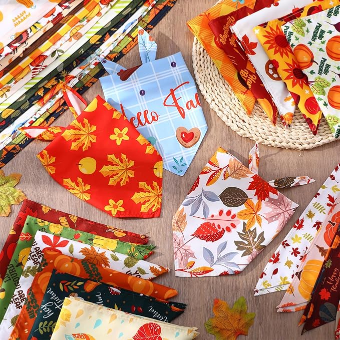 Lasnten 120 Pcs Fall Dog Bandanas Bulk Thanksgiving Dog Bandanas Pumpkin Pet Bibs Scarf for Dogs Triangle Scarf Holiday Costume for Small Medium Large Pet Accessories Grooming Supplies (Pumpkin)
