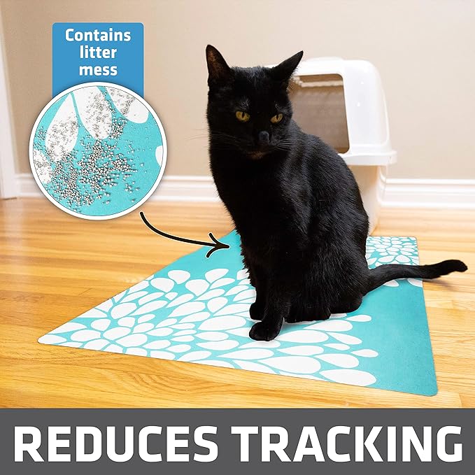 Drymate Original Cat Litter Mat, Contains Mess from Box, Protects Floors, Urine-Proof, Machine Washable, Soft on Kitty Paws, Absorbent, Waterproof (USA Made, Recycled Content) (20”x28”)(Rejuv Blue)