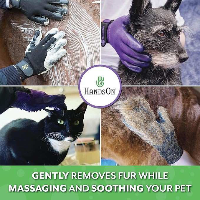 Handson Pet Grooming Gloves - #1 Ranked, Award-Winning Cat, Dog & Horse Hair Remover Gloves - Bathing, Shedding & Massaging Tool - Gentle Brush for Long & Short Fur (2 Pairs, Black, Medium)