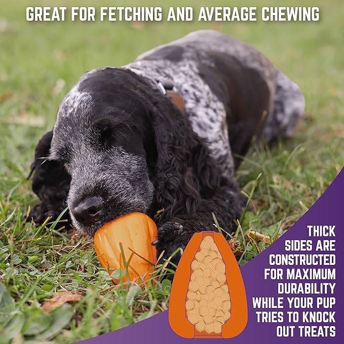 Chew King Premium Treat Dog Toy, Extremely Durable Natural Rubber Toy, Bacon Flavored Dog Toy Orange Medium
