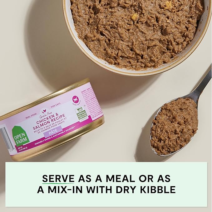 Open Farm Canned Cat Food, Paté for Complete & Balanced Nutrition, Grain-Free and Legume-Free Wet Cat Food, Chicken & Salmon Recipe, 5.3oz Cans (Case of 12)